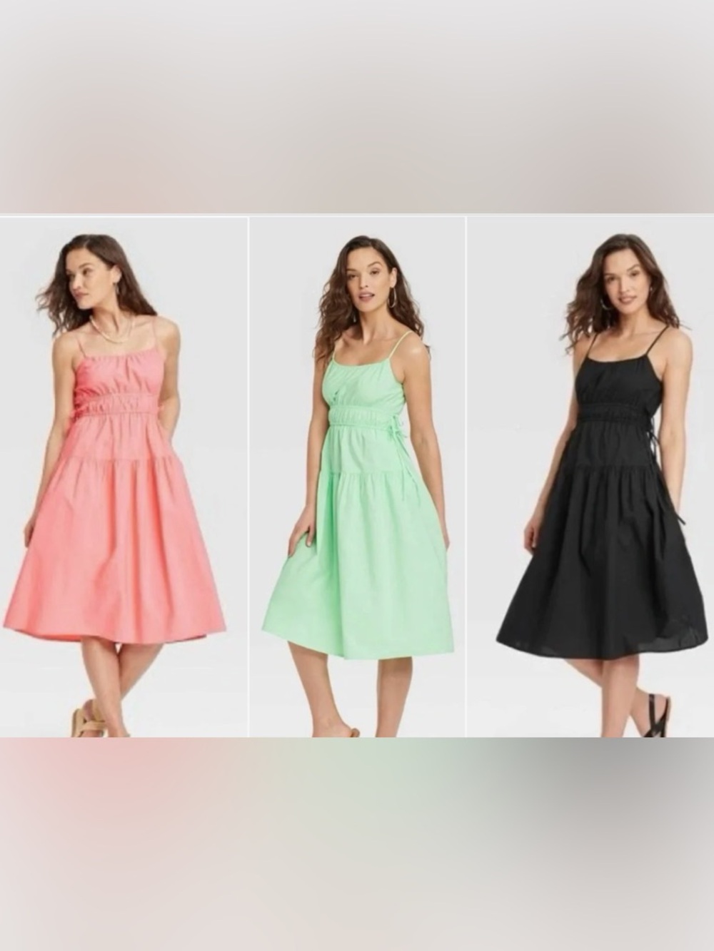 3 Set - Universal Thread Cinched Waist Midi Sundress XS Coral, Mint, Black NWOT